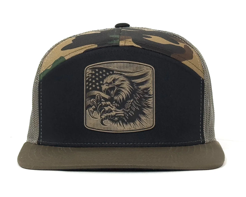 USA EAGLE 7-Panel Flat Bill Camo Snapback, Richardson 168 Black
