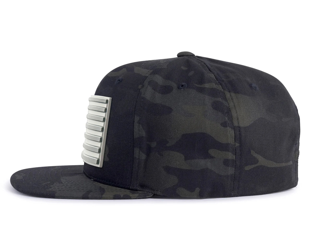 USA FLAG PVC 6 - Panel Flat Camo Black - Tailgate Hats