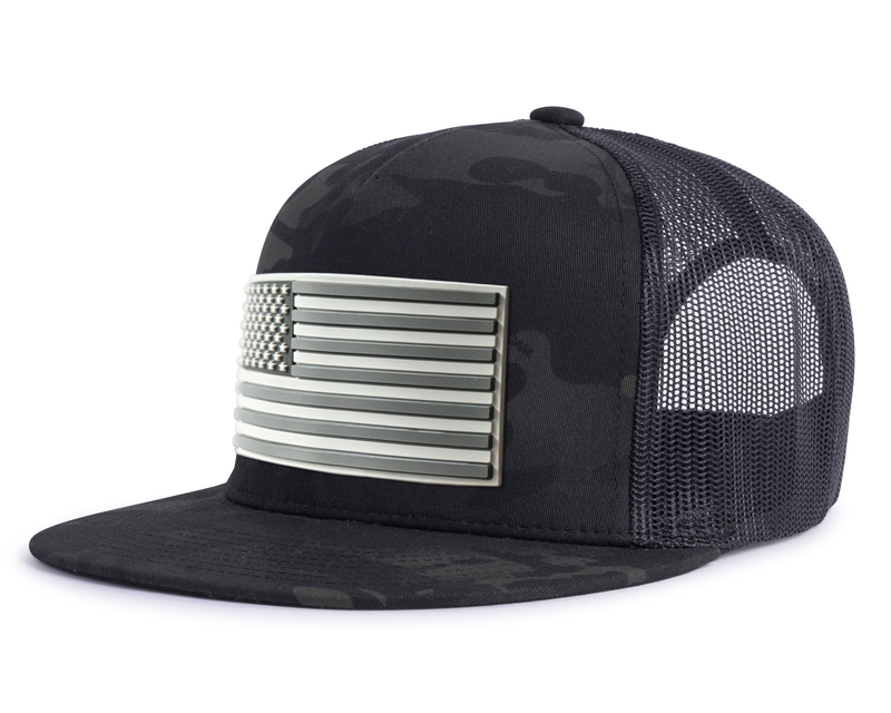 USA FLAG PVC 5-Panel Flat Camo Black