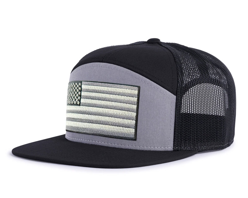 USA BIG FLAG 7-Panel Flat Snapback, Richardson 168 Black