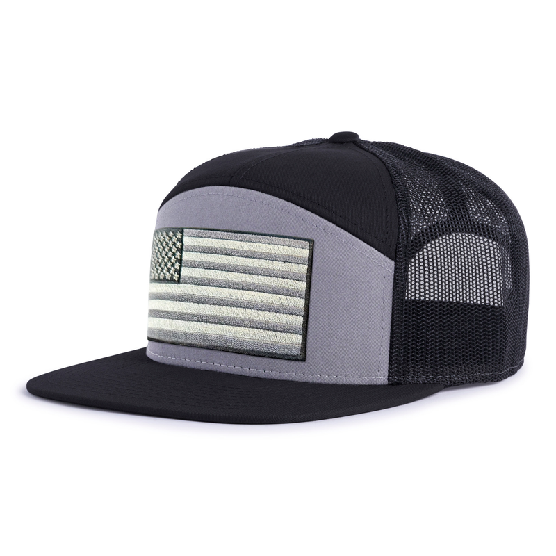 USA FLAG Embroidered 7-Panel Flat Snapback