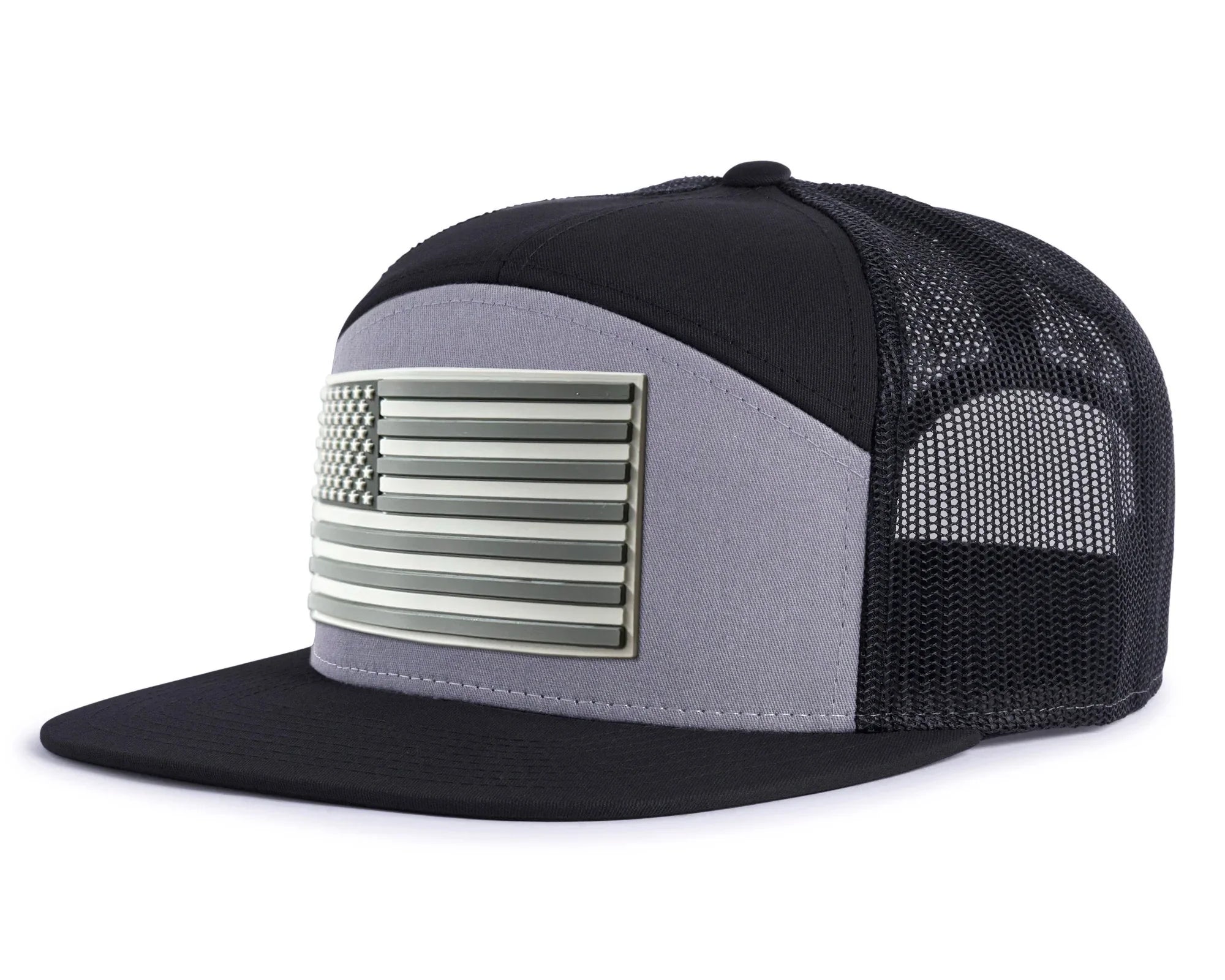 USA FLAG PVC 7-Panel Flat Snapback, Richardson 168 Black