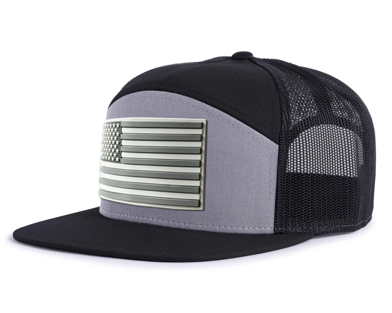 USA FLAG PVC 7-Panel Flat Snapback, Richardson 168 Black
