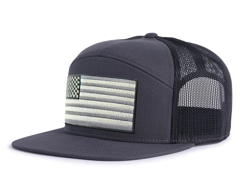 USA BIG FLAG 7-Panel Flat Snapback, Richardson 168 Grey