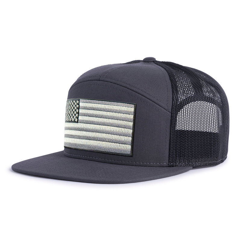 USA FLAG Embroidered 7-Panel Flat Snapback