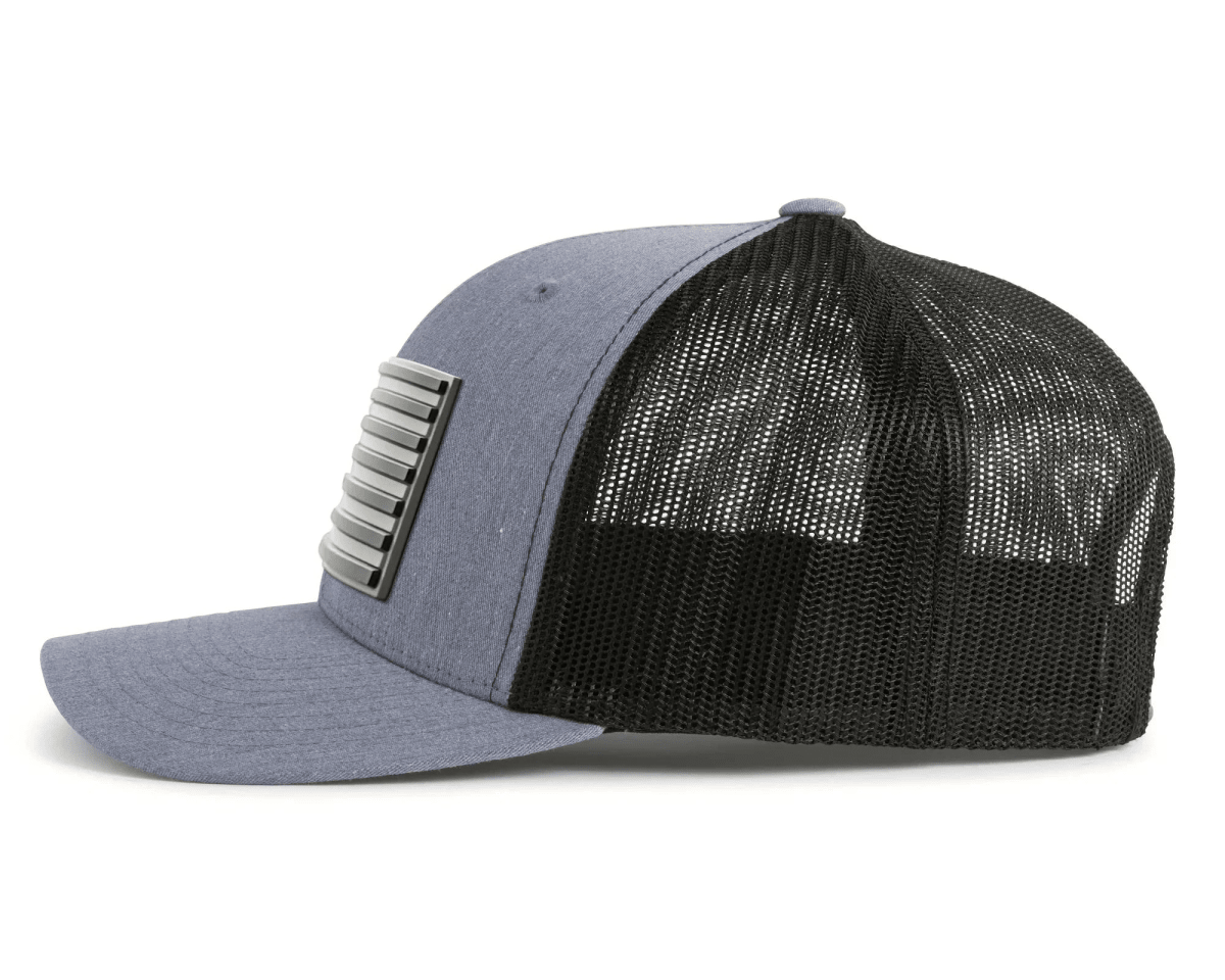 USA FLAG PVC 6 - Panel Curved Grey Black - Tailgate Hats