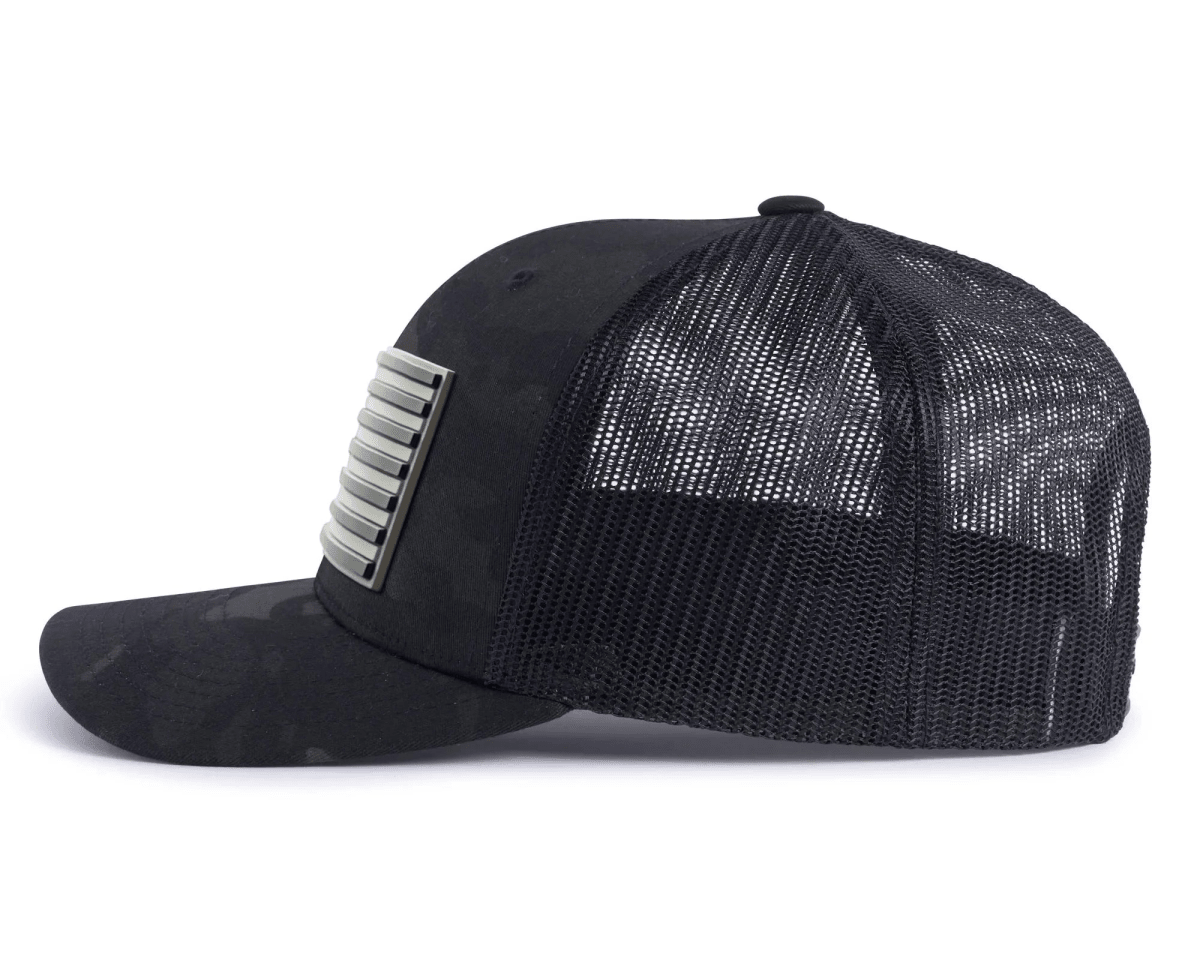 USA FLAG PVC 6 - Panel Curved Camo Hat Black - Tailgate Hats
