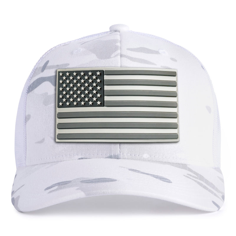 USA FLAG 6-Panel Curved White Camo - Tailgate Hats