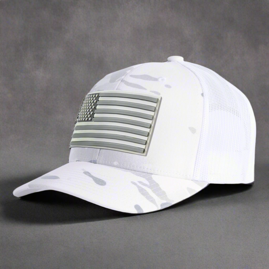 USA FLAG PVC 6-Panel Curved Camo White
