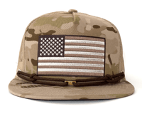 USA FLAG 5-Panel Flat Camo Stampede Hat Khaki