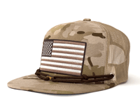 USA FLAG 5-Panel Flat Camo Stampede Hat Khaki