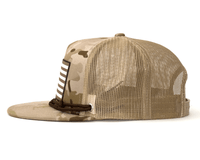 USA FLAG 5-Panel Flat Camo Stampede Hat Khaki