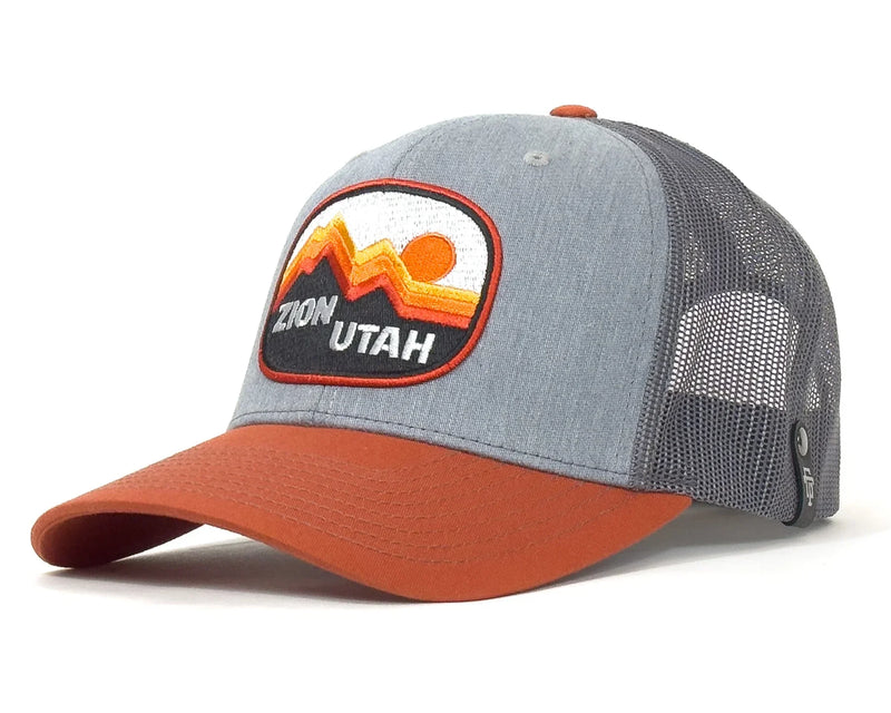 Gray and orange cap with 'Zion Utah' logo on a white background
