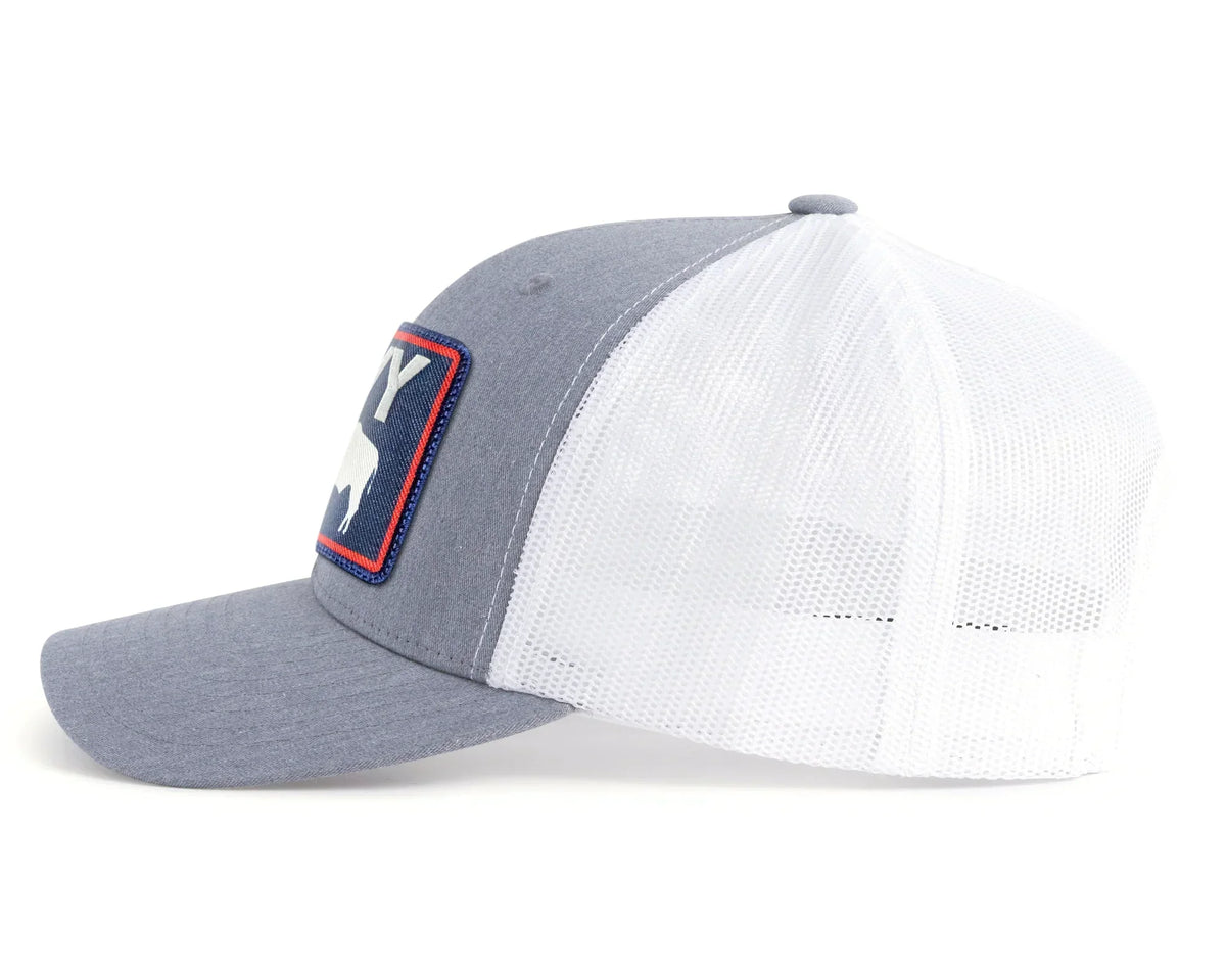 WYOMING BADGE 6 - Panel Curved Snapback Richardson 112 XL Grey White - Tailgate Hats