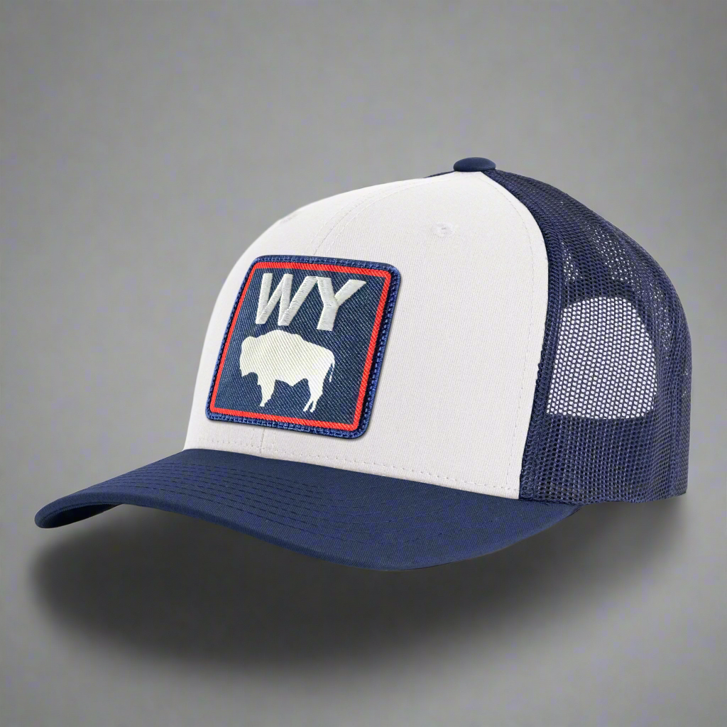 WYOMING BADGE 6-Panel Curved Snapback, Richardson 112 White