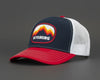 Trucker hat with Wyoming logo on a gray background