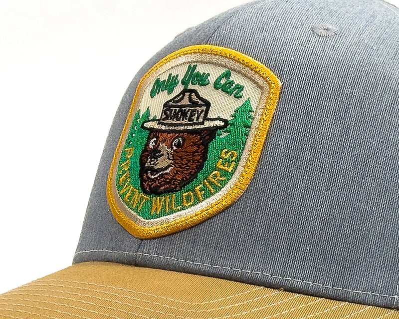 SMOKEY BEAR 6-Panel Curved Snapback, Richardson 112 Grey Gold
