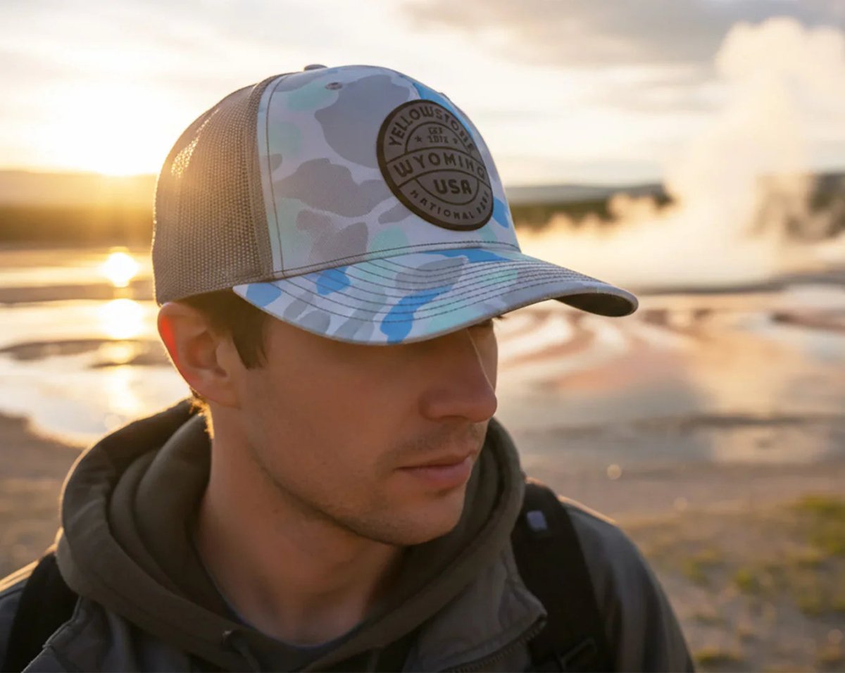 YELLOWSTONE 5 - Panel Curved Camo Hat, Richardson 112 Grey - Tailgate Hats
