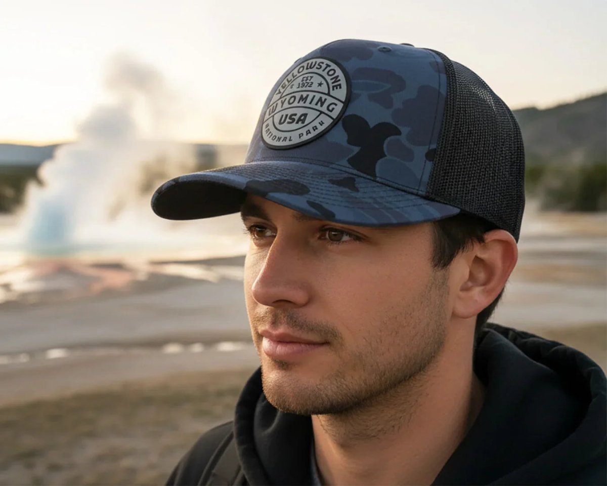YELLOWSTONE 5 - Panel Curved Camo Hat, Richardson 112 Navy - Tailgate Hats