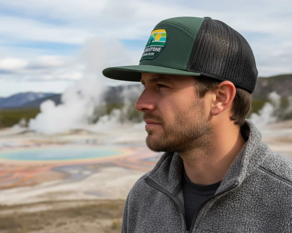 YELLOWSTONE MTN 7 - Panel Flat Bill Trucker, Richardson 168 Green - Tailgate Hats