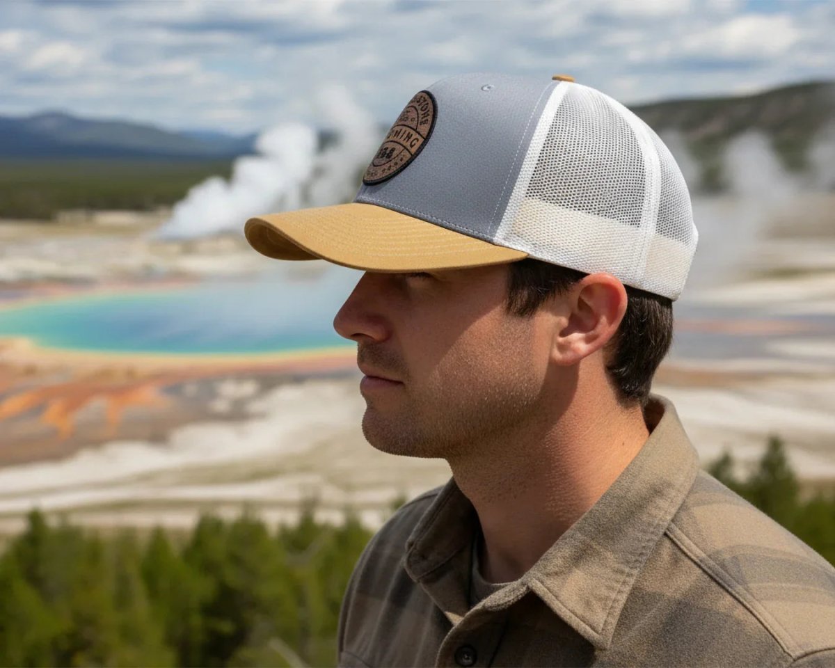 YELLOWSTONE WOOD 6 - Panel Curved Snapback, Richardson 112 Grey - Tailgate Hats