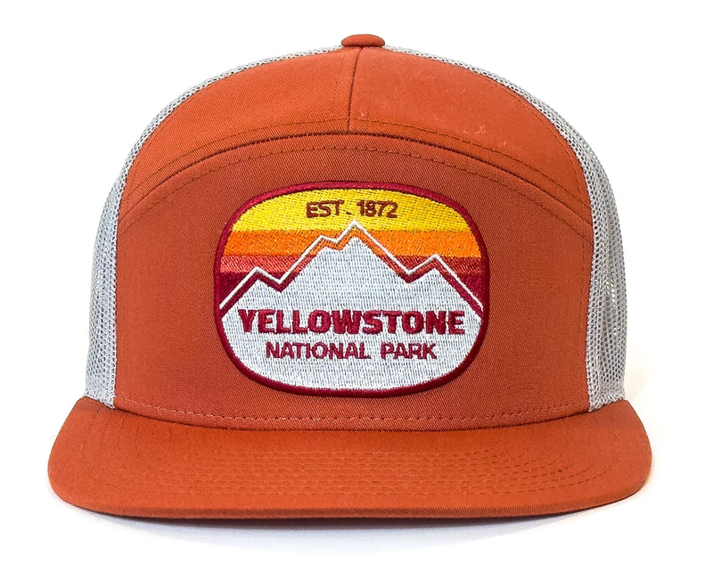 YELLOWSTONE MTN 7-Panel Flat Bill Trucker, Richardson 168 Orange