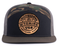 YELLOWSTONE WOOD 7-Panel Flat Camo Hat, Richardson 168 Black