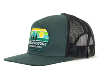Green Yellowstone National Park cap with mesh back on a white background