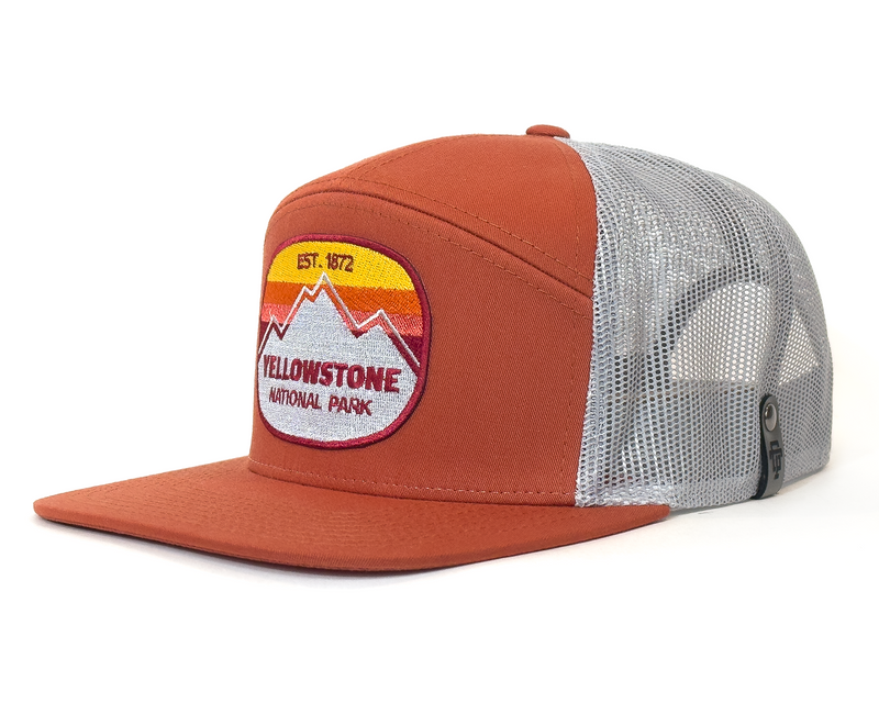 YELLOWSTONE MTN 7-Panel Flat Bill Trucker, Richardson 168 Orange
