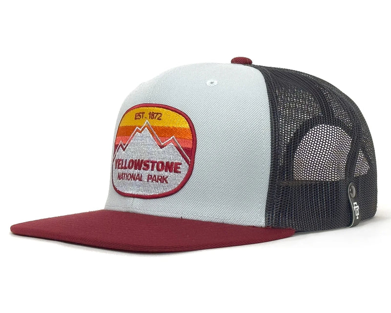 Trucker hat with Yellowstone National Park logo on a white background