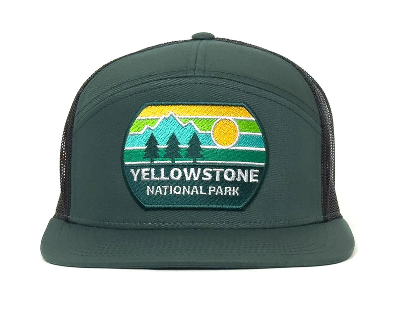 YELLOWSTONE MTN 7-Panel Flat Bill Trucker, Richardson 168 Green