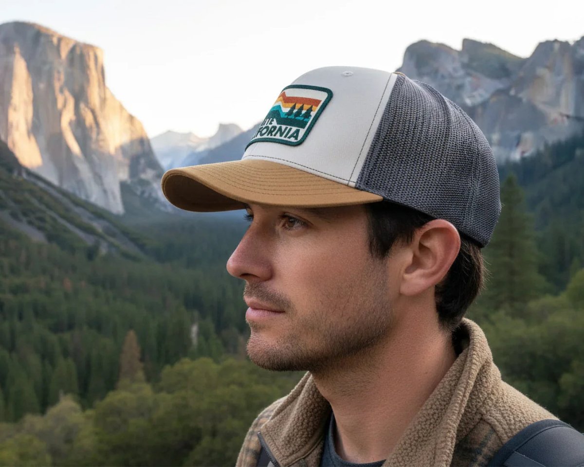 YOSEMITE WAVES 6 - Panel Curved Snapback, Richardson 112 Beige - Tailgate Hats