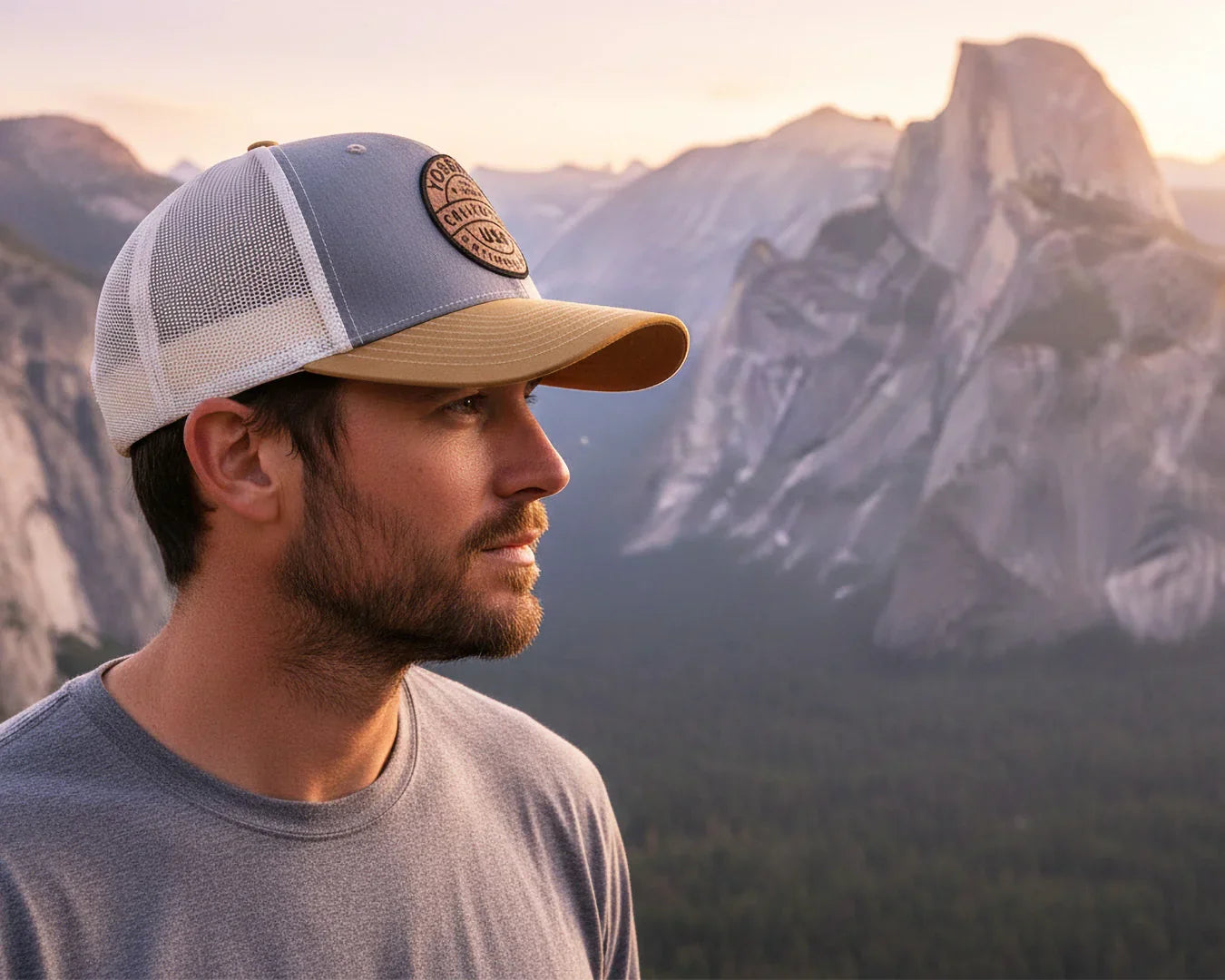 YOSEMITE WOOD 6-Panel Curved Snapback, Richardson 112 Grey