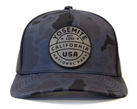 YOSEMITE 5-Panel Curved Camo Hat, Richardson 112 Navy