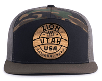ZION WOOD 7-Panel Flat Camo Hat, Richardson 168 Black