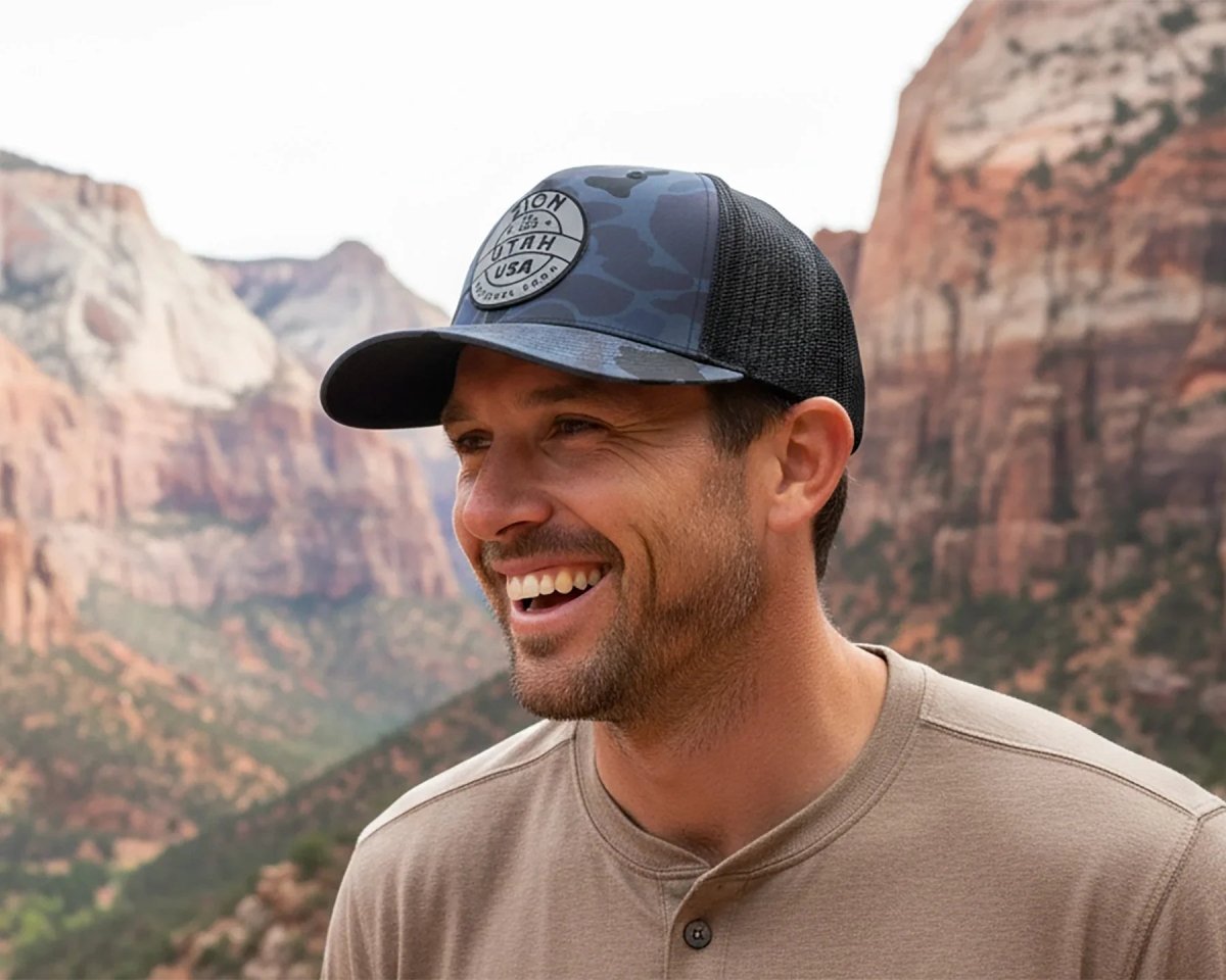 ZION 5 - Panel Curved Camo Hat, Richardson 112 Navy - Tailgate Hats