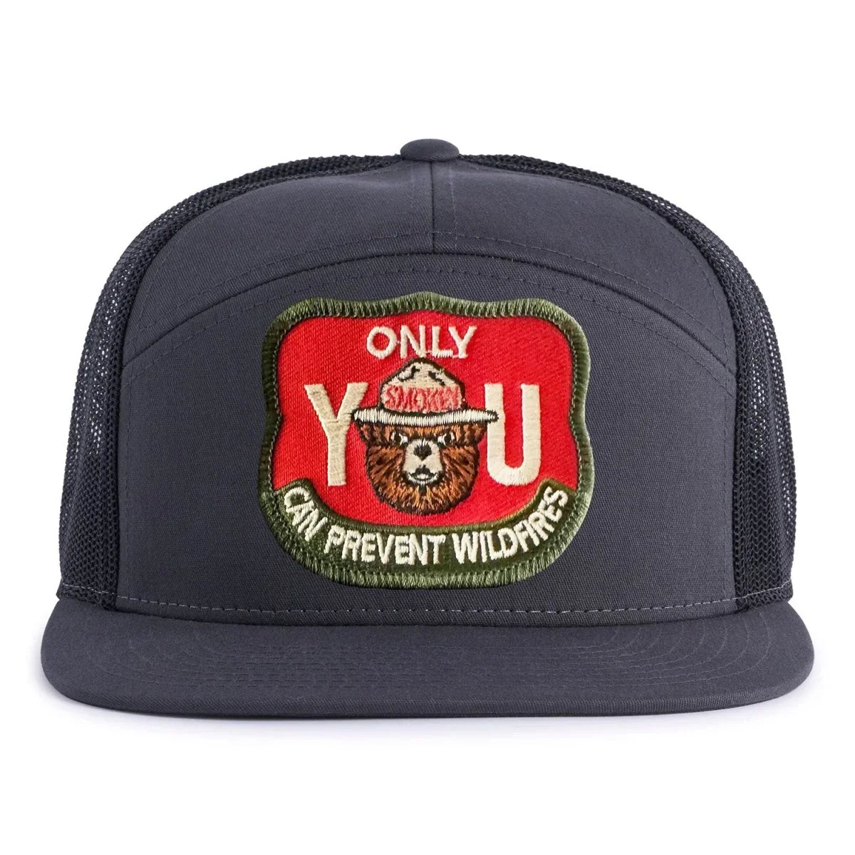 SMOKEY BEAR 7 - Panel Flat Snapback, Richardson 168 Grey - Tailgate Hats