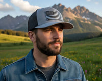 USA CHROME FLAG 6 - Panel Curved Flexfit 110M Grey Black - Tailgate Hats