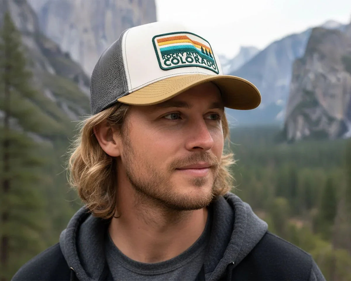 COLORADO ROCKY MTS 6 - Panel Curved Snapback, Richardson 112 Beige - Tailgate Hats