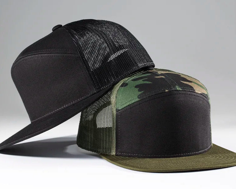 SMOKEY BEAR 7-Panel Flat Camo Hat, Richardson 168 Black