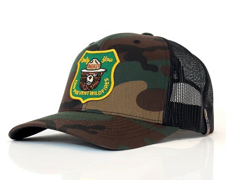 SMOKEY BEAR 6-Panel Curved Camo Hat Green
