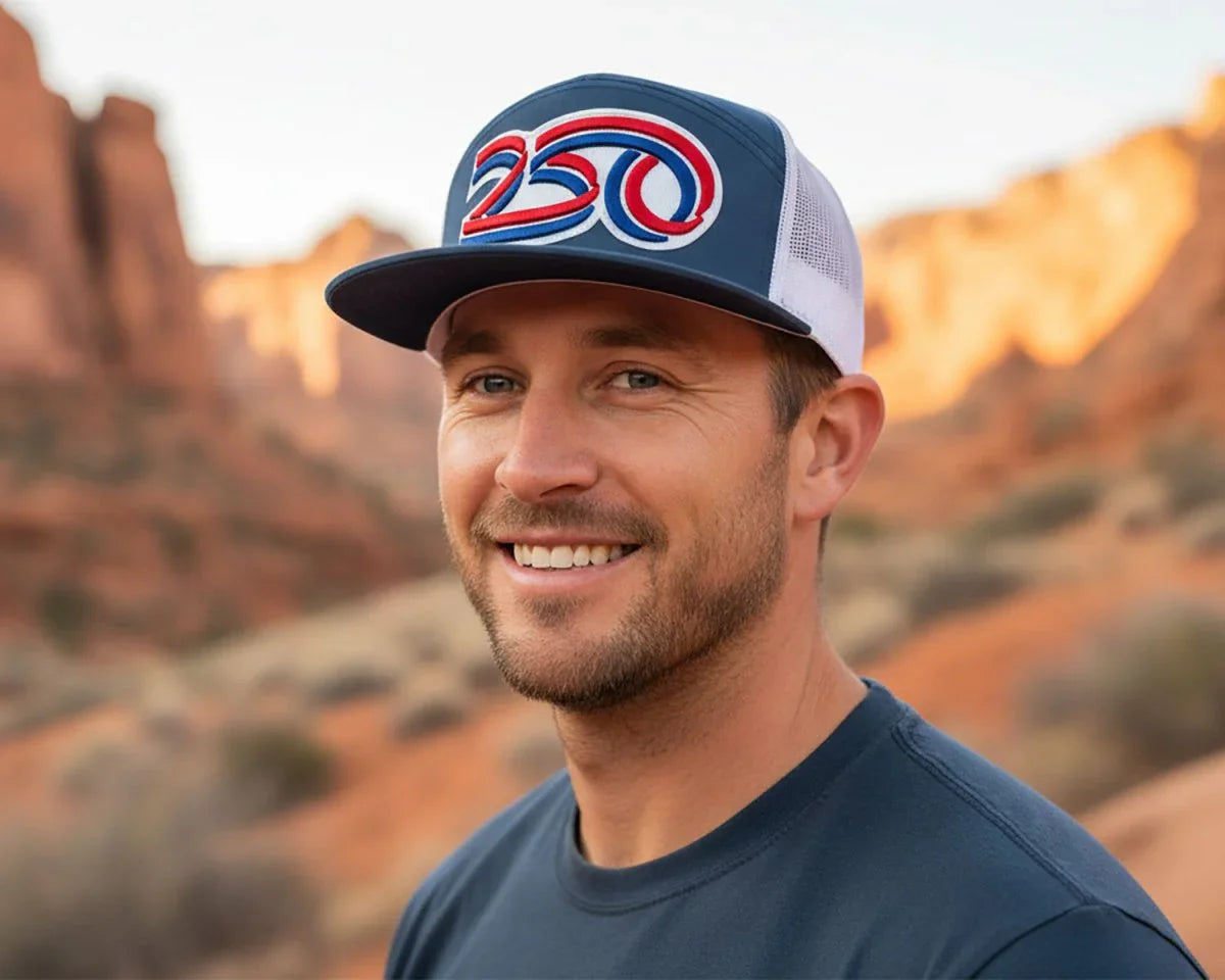 USA 250 7 - Panel Flat Snapback, Richardson 168 Navy - Tailgate Hats