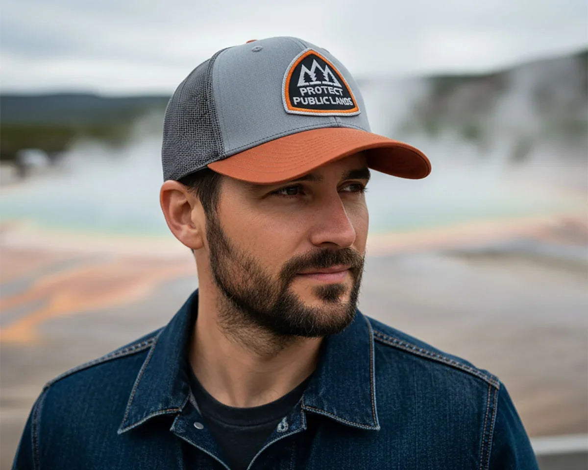 Protect Public Lands Grey Orange Trucker – Richardson 112