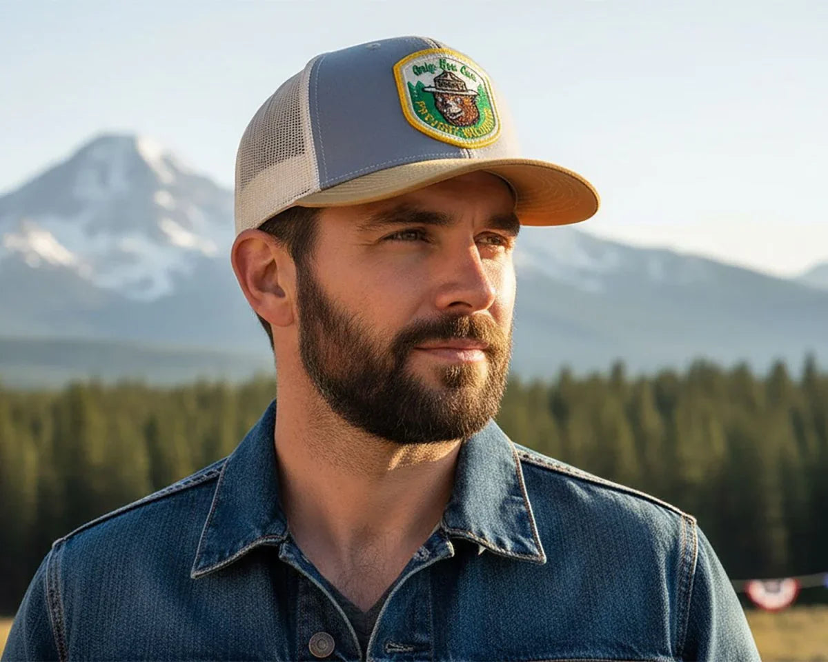 SMOKEY BEAR™ Grey Trucker Hat | Tailgate Hats - Tailgate Hats