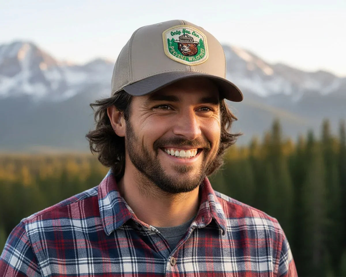 SMOKEY BEAR™ Tan Trucker Hat | Tailgate Hats - Tailgate Hats