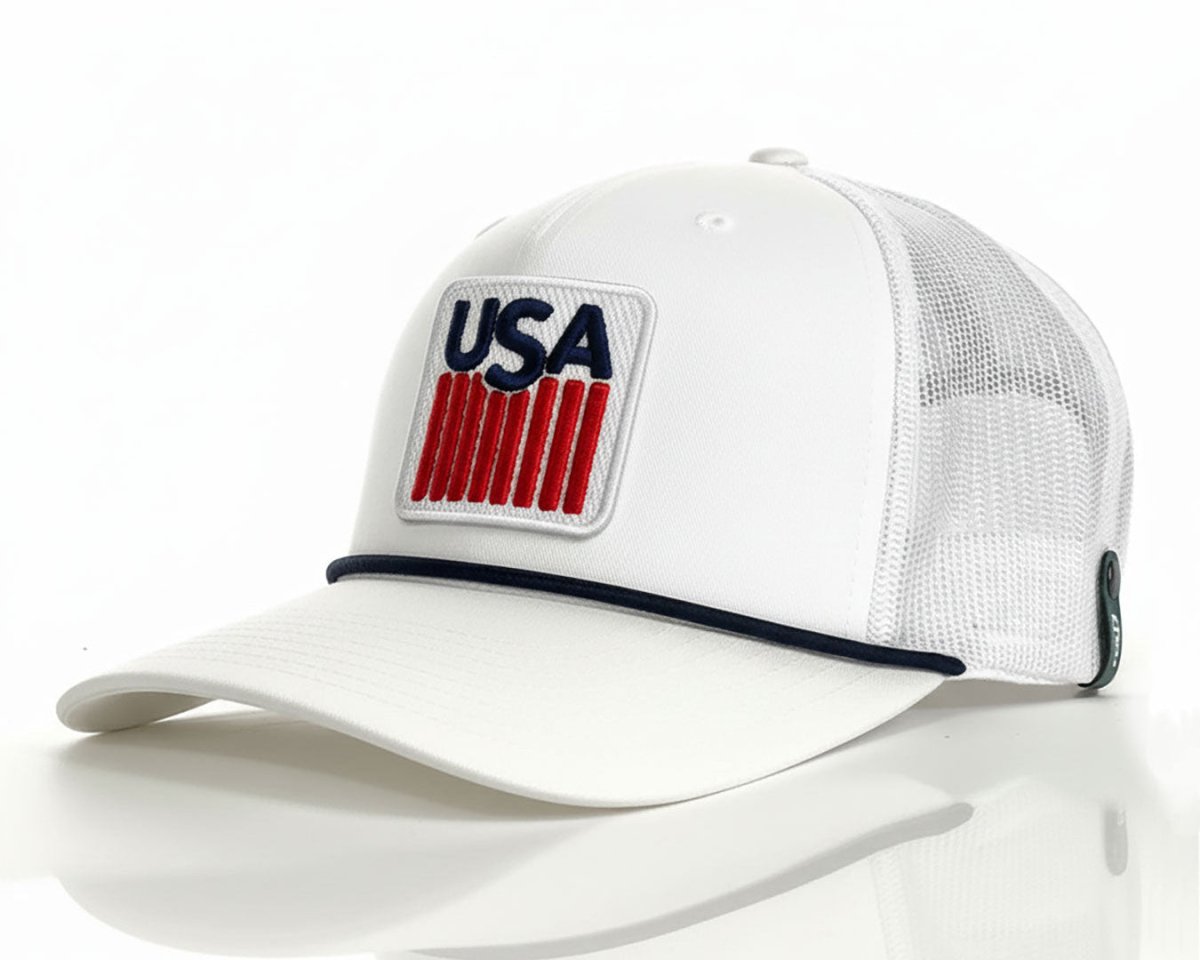 USA BADGE 5 - Panel Curved Rope Hat, Richardson 112 White - Tailgate Hats