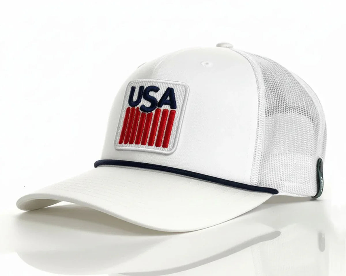 USA BADGE 5 - Panel Curved Rope Hat, Richardson 112 White - Tailgate Hats