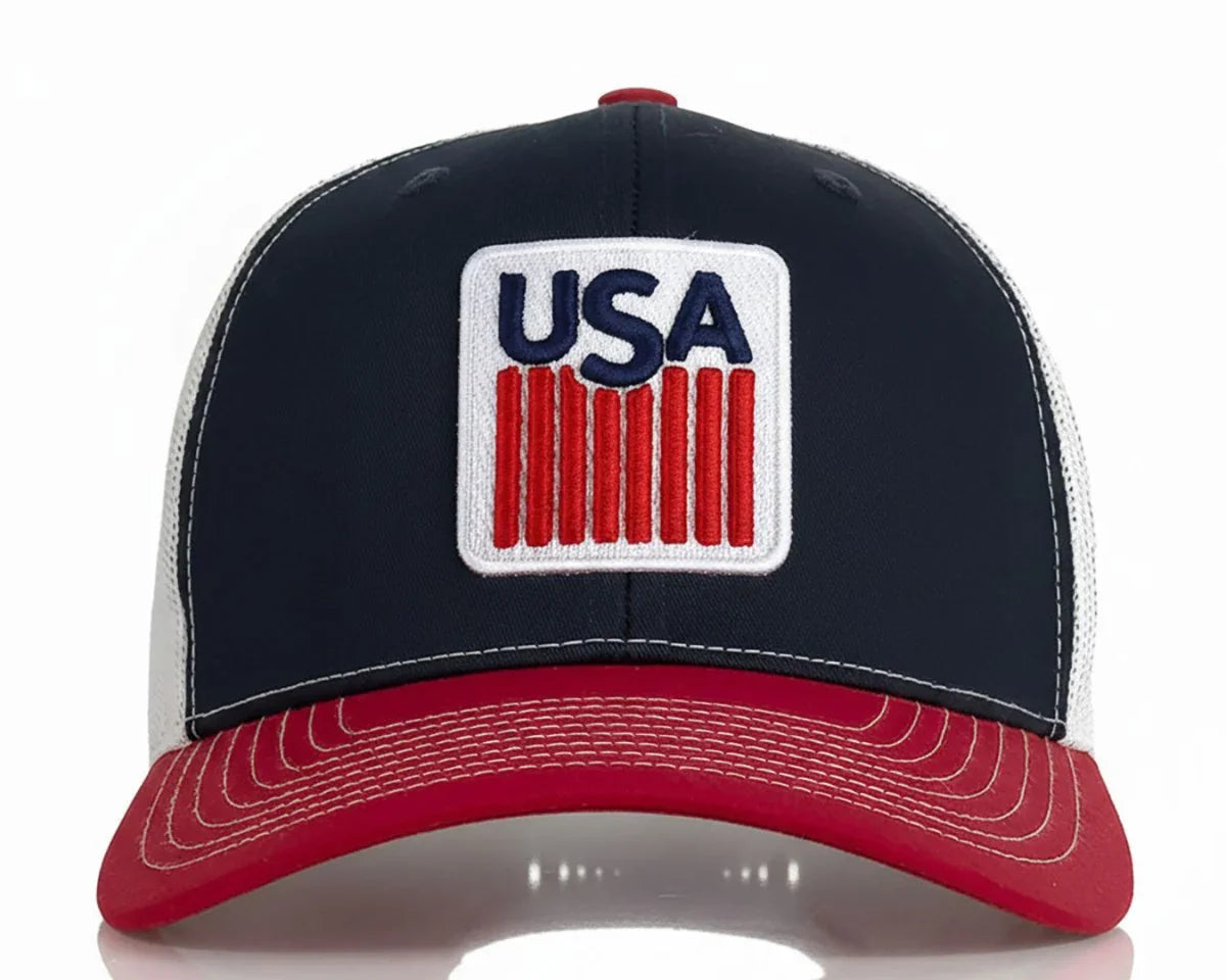 USA BADGE 6 - Panel Curved Snapback, Richardson 112 Blue - Tailgate Hats