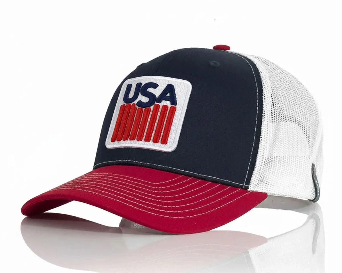 USA BADGE 6 - Panel Curved Snapback, Richardson 112 Blue - Tailgate Hats