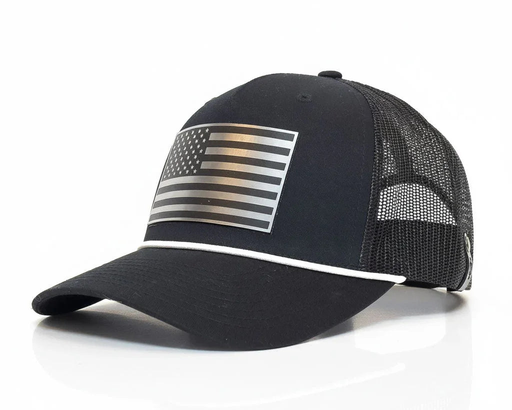 USA CHROME FLAG 5 - Panel Curved Rope Hat, Richardson 112 Black - Tailgate Hats